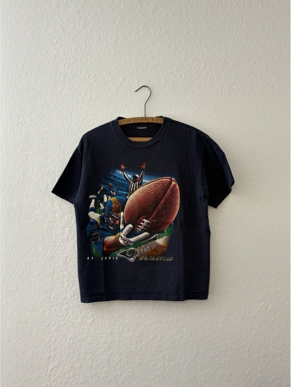 Vintage St Louis Rams AOP Graphic NFL Football Size Small Short Sleeve 90s Y2K